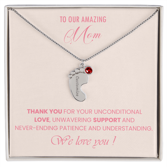 Engraved Baby Feet Necklace with Birthstone and To the World's Best Mom Message Card - Baby & Kids Collection