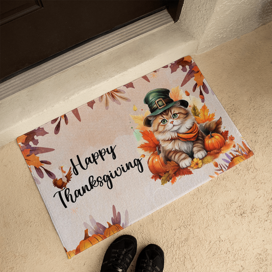 Cat Lover Welcome Mat Thanksgiving Edition