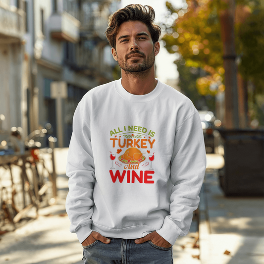 Turkey And Wine Sweatshirt Thanksgiving Edition