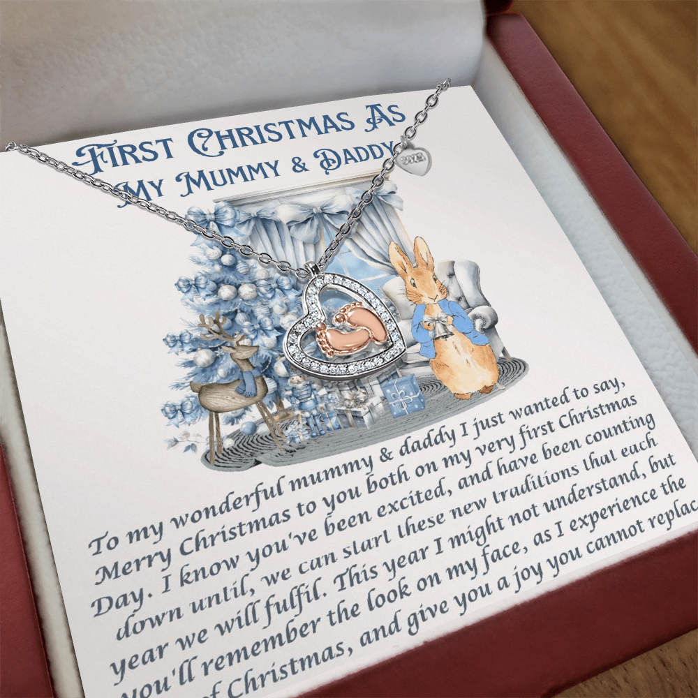 Our First Chrismas Baby Feet Heart Necklace
