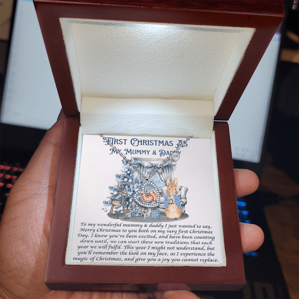 Our First Chrismas Baby Feet Heart Necklace