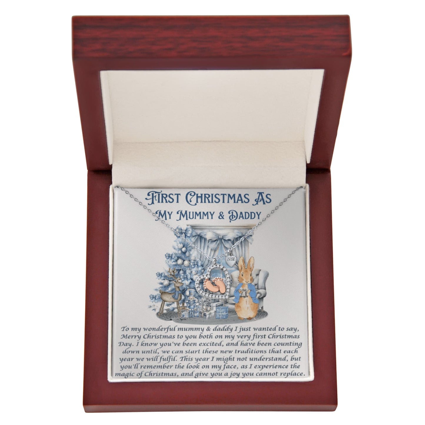 Our First Chrismas Baby Feet Heart Necklace